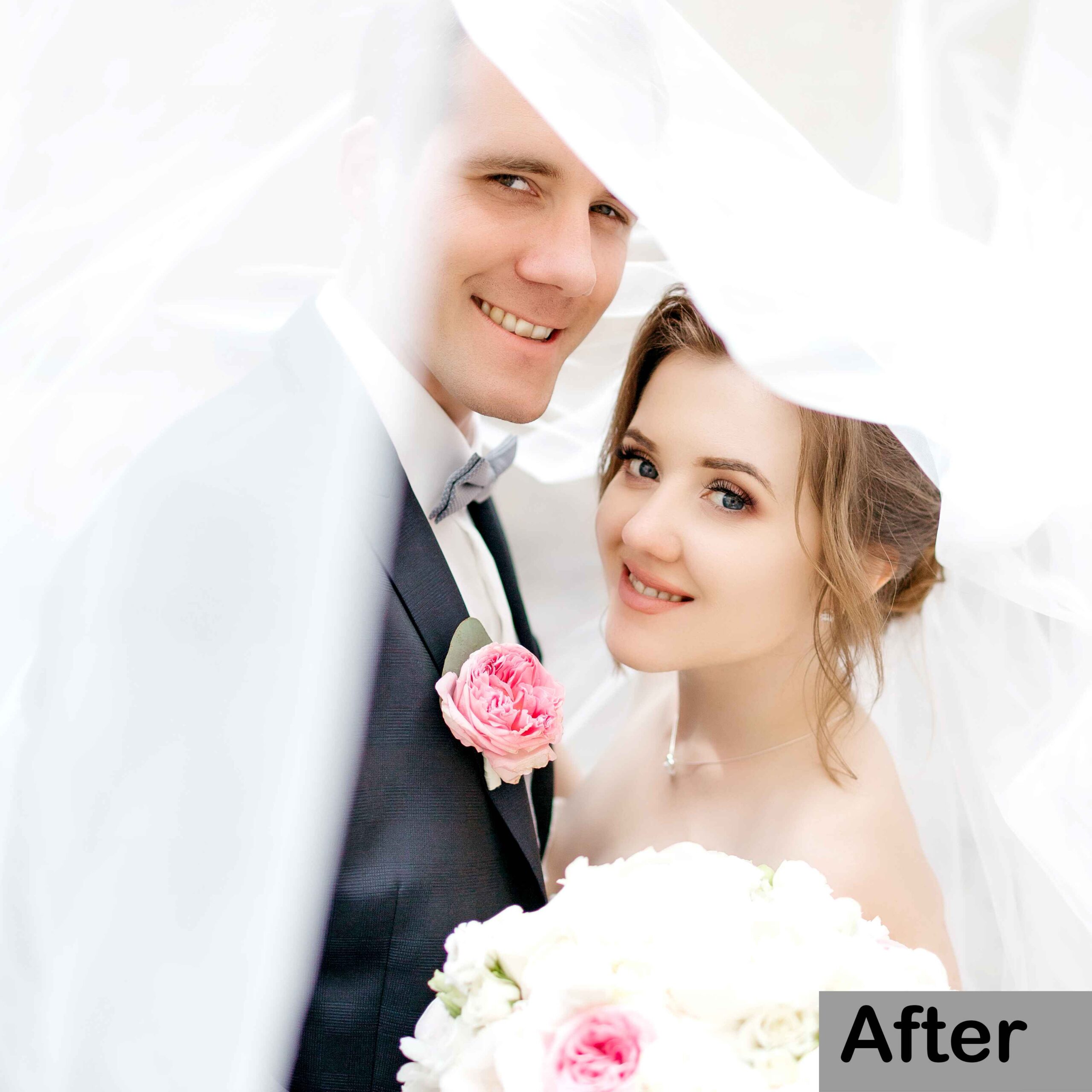 Example of professional wedding photo editing, enhancing the beauty and detail of wedding images.